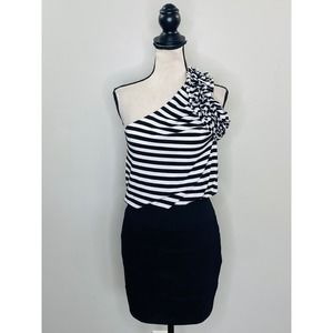 Vintage Y2K Cache One Shoulder Bodycon Dress Women Small Stretch Cocktail Party